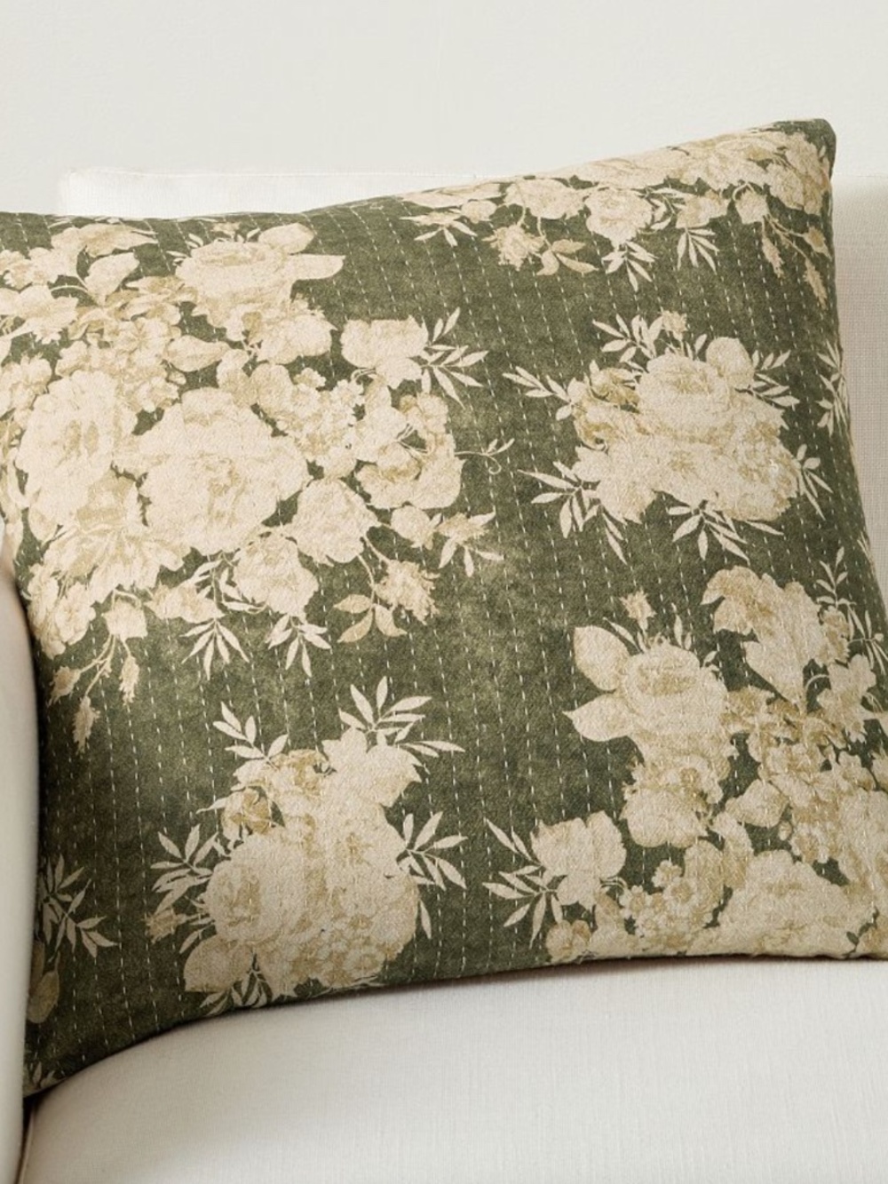 Pottery Barn Zenia Floral Quilted Pillow Covers, Olive, 22"x22" - Set of 2 - NWT